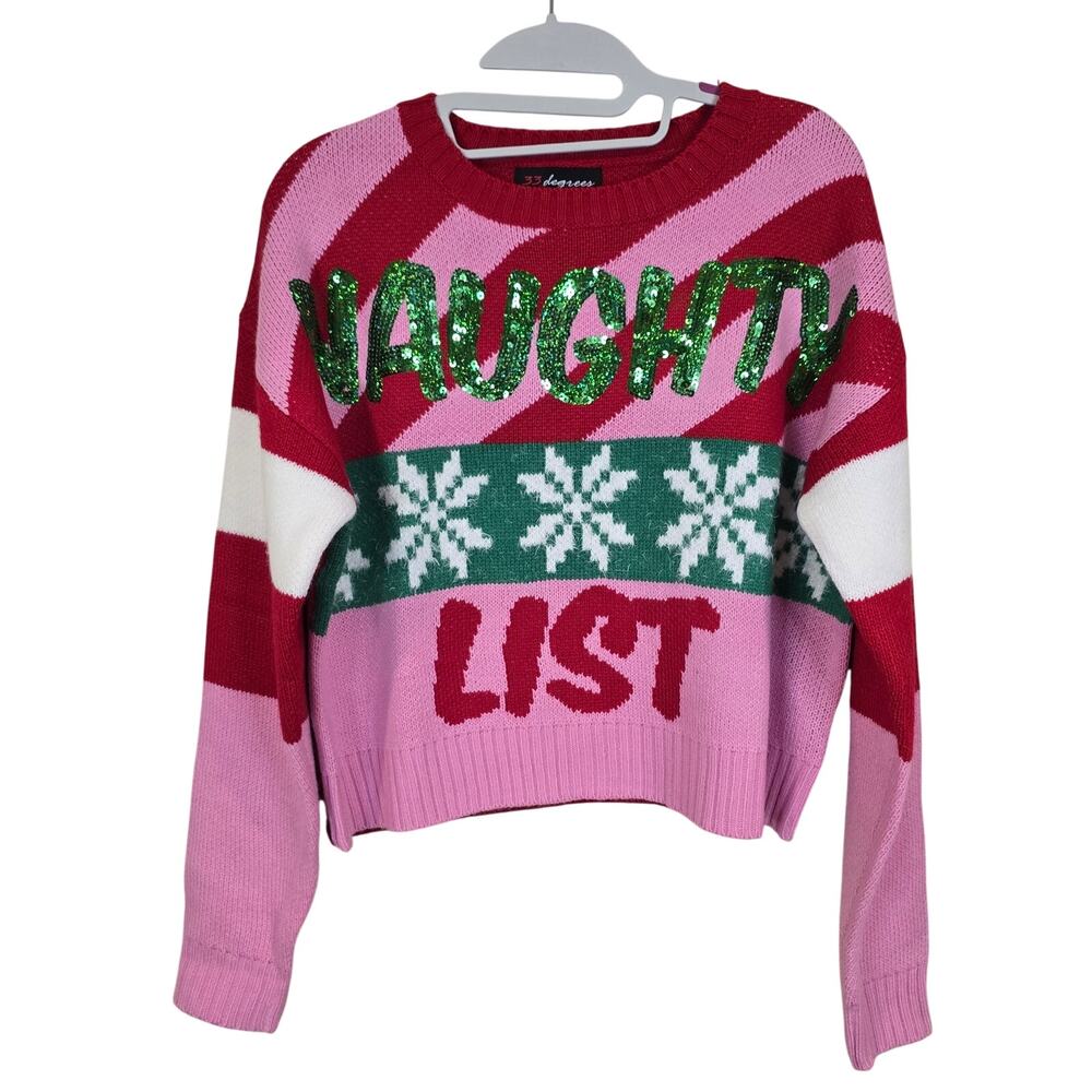 NEW NWT Women's 33 Degrees Naughty List Christmas Holiday Sweater | Size XS